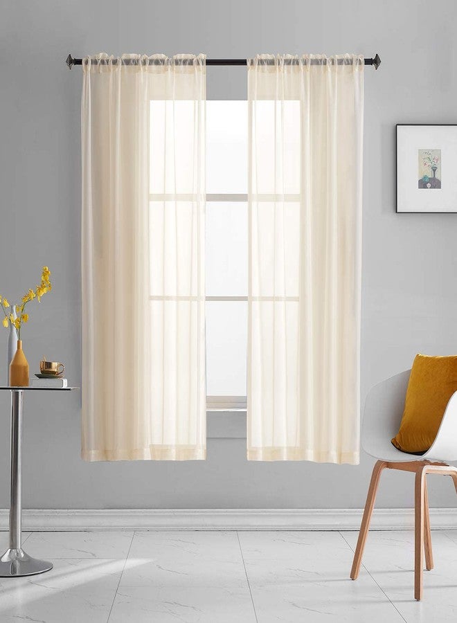 TOAVA DECO Beige Sheer Curtains 63 Inch Length Translucent Solid Color Beige Sheer Curtains 63 Inches Long Panels Rod Pocket Beige Drapes for Bedroom Living Room 2 Panels 52x63 - Image 1